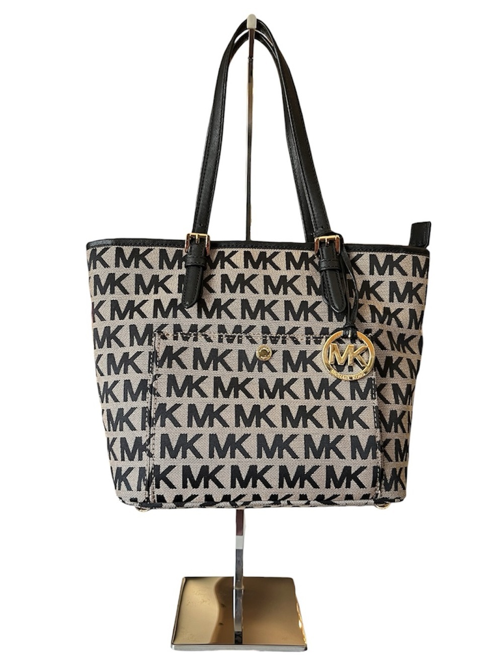 Michael Kors Tote In Signature Logo Canvas With Leather Straps & Gold-Tone Charm